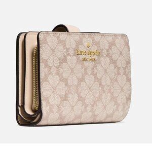 New Kate Spade Signature Spade Flower Medium Compact Bifold Wallet Dark Beige